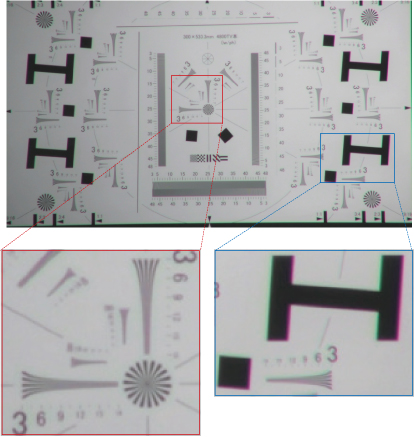 フルHD出力でのテストチャート比較画像：FCB-EV7520A（光学30倍）