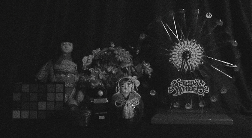 比較画像：暗視下での日本人形、お花、観覧車の模型