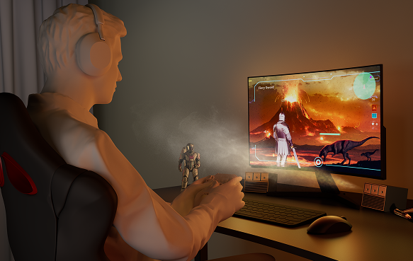 ゲームプレイ中にシチュエーションに連動して香りが変化する様子