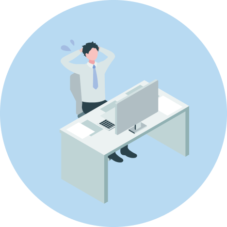 月末の集計業務に手間取っている男性のイラスト