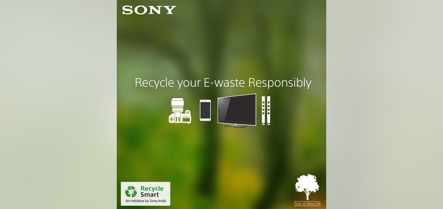 "Recycle your E-waste Responsibly（責任をもって電子機器をリサイクルしましょう）"の文字の下に電子機器のイラストが描かれている