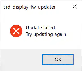 アップデートが失敗した時のダイアログ