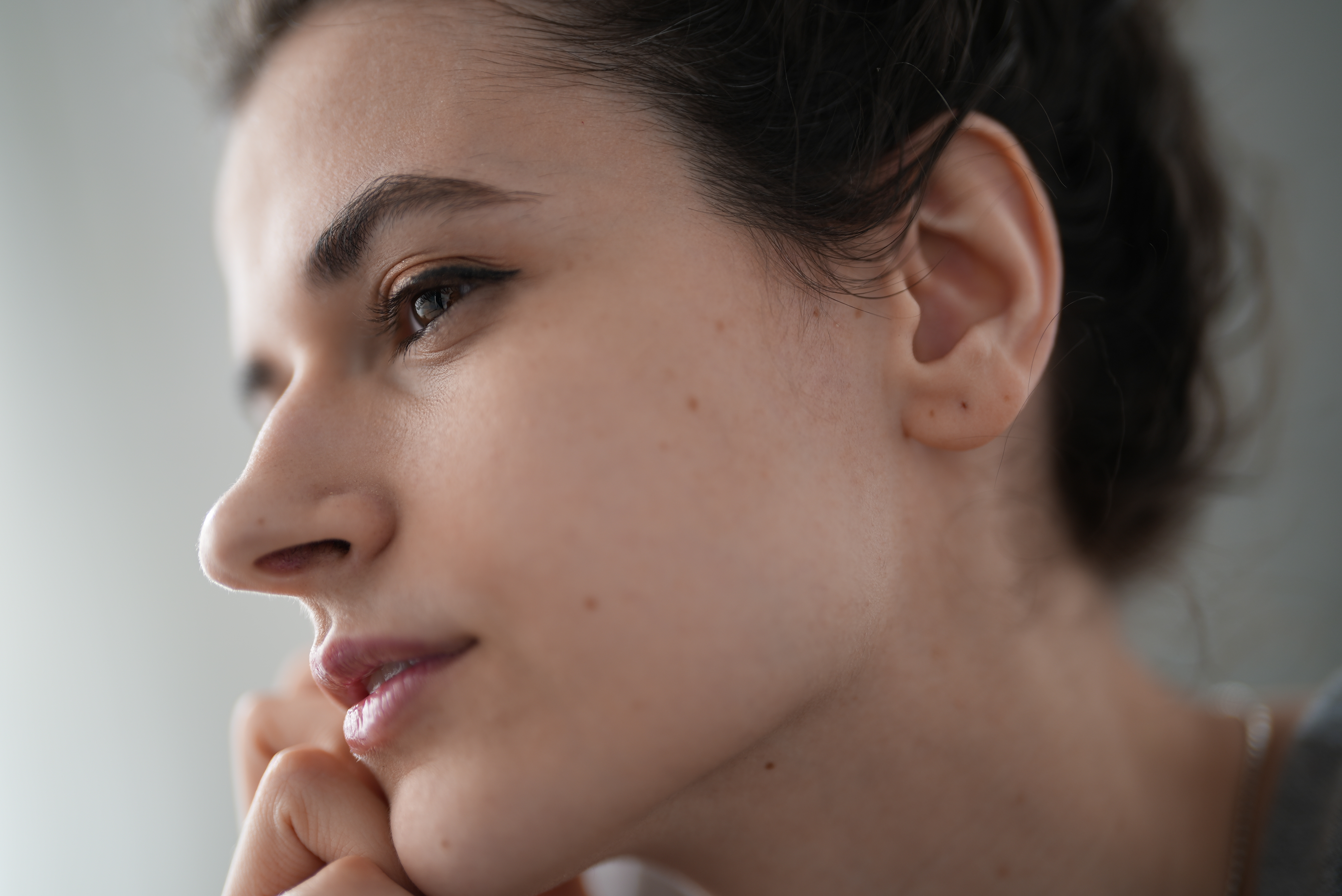 Close-up of a female model's face
