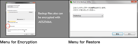 Menu for Encryption Menu for Restore