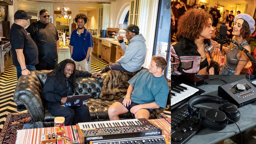 Collage of creators, including Nate Barnes, attending the event, and product images of the MDR‑MV1