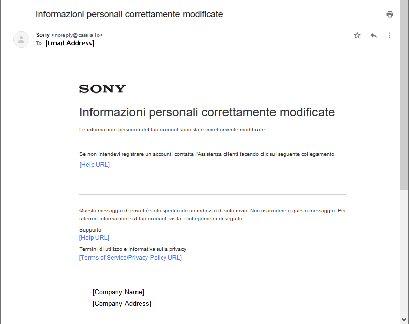 Personal information changed successfully